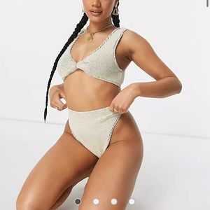 NWOT ASOS DESIGN mix and match crinkle twist detail crop top in natural tones